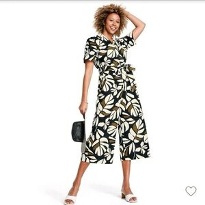 Tabitha Brown Target Black Brown White Tropical Leaf Print Jumpsuit Size Medium